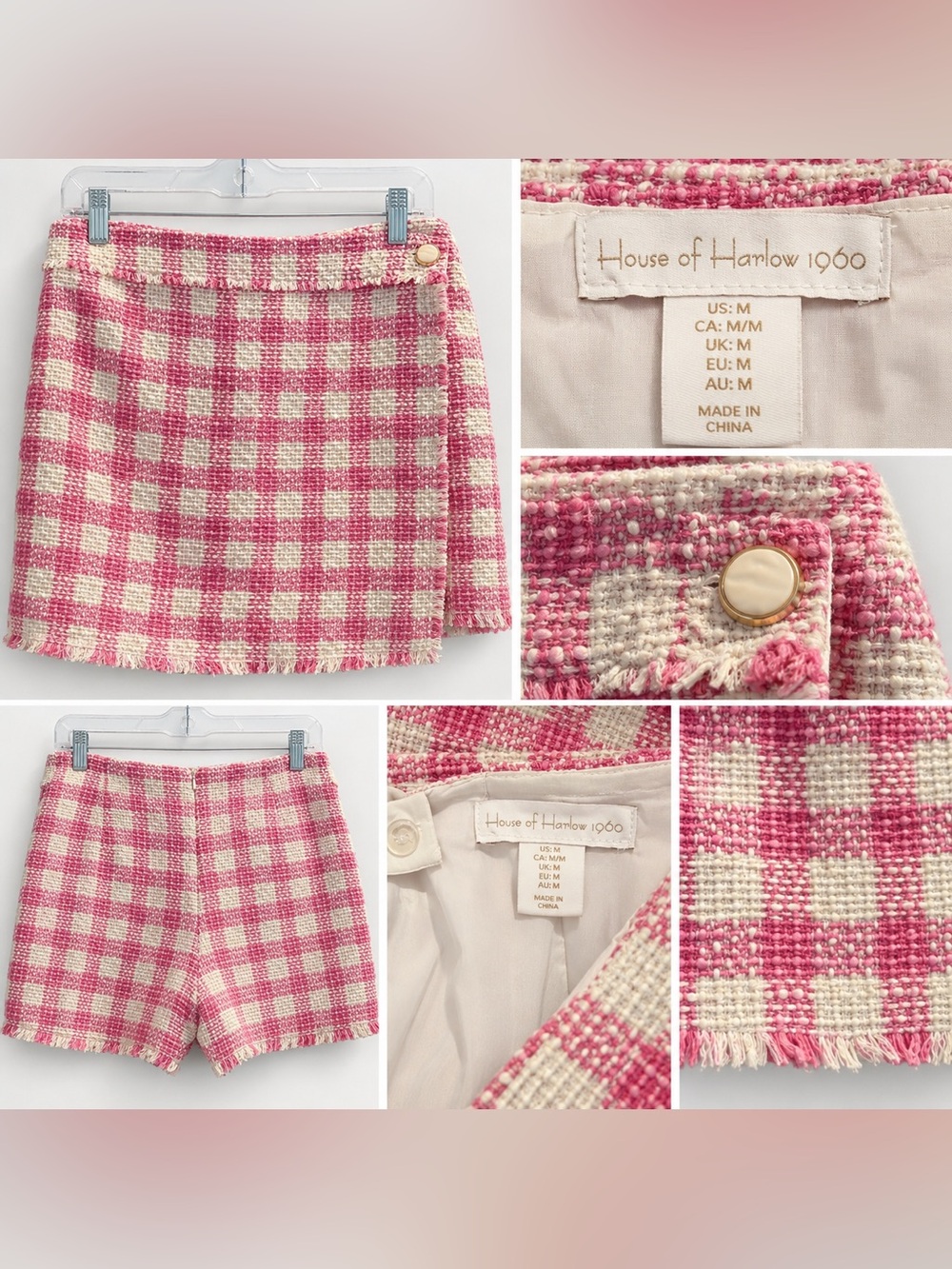 House of Harlow 1960 Pink & Cream Gingham Tweed Skort